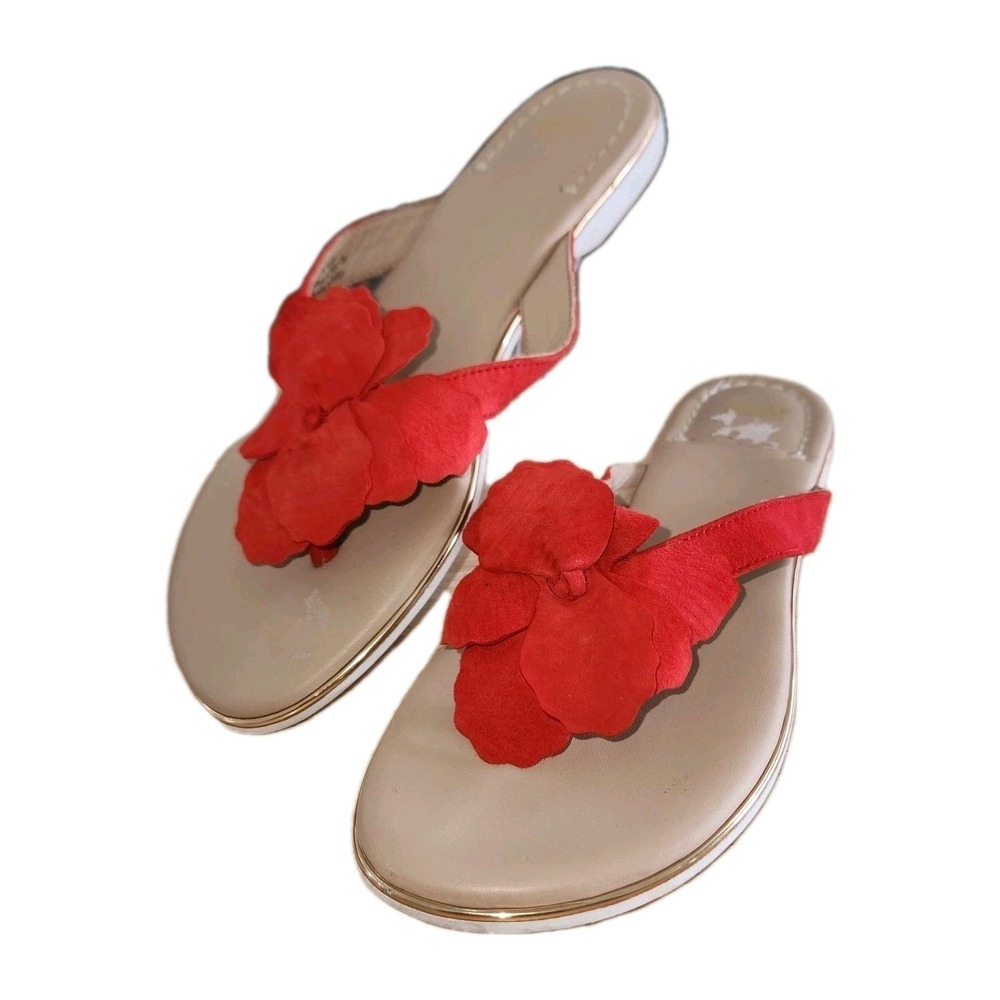 Johnston & Murphy Slip-On Leather Sandals Slides Red Floral Women's 10M